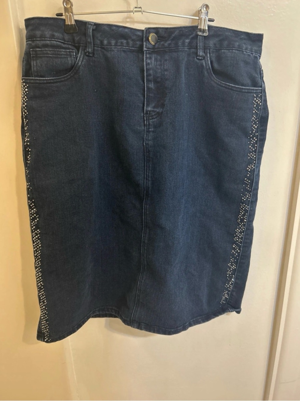 Cato Dark Blue Denim Maxi Skirt with Side Stud Detail